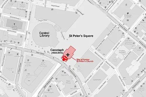 Original location on the site of St Peter's Church