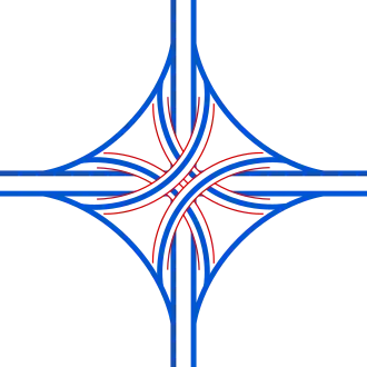 Four-level stack: used as a major junction, usually for freeway junctions