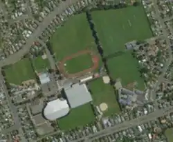 Satellite view of Surrey Park featuring the SIT Zero Fees Velodrome (right) and ILT Stadium Southland.