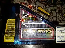 The epilepsy warning on the Star Wars Episode I pinball machine.