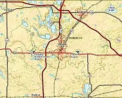 map with highways and lakes