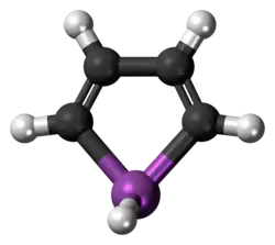 Ball-and-stick model of the stibole molecule