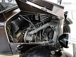 The V4 engine; note the fuel tank mounted against the bulkhead