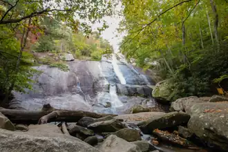 View from the bottom of Stone Mountain State Park Waterfall