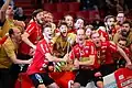 Storvreta IBK players celebrating their championship title in the 2017–18 season