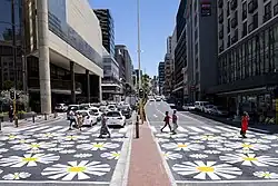 African daisy-styled pedestrian artwork crossing at the St. George's intersection in Strand Street, a major road in the CBD​​‌