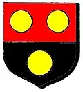 Streatfield Per fess gules and sable, three bezants