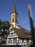 "Hermannshäusle" and the Protestant Church (Michaeliskirche) at Blankenloch