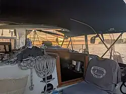 Sunset off the bow of a Valient 40 near Fiji