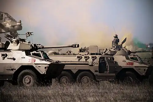 Ratel infantry fighting vehicles during manoeuvres.