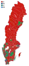 Votes by municipality. The municipalities are the color of the party that got the most votes within the coalition that won relative majority.