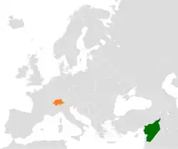 Map indicating locations of Switzerland and Syria