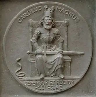 Charlemagne on the bronze doors by Münch (1935)