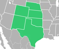 Symphyotrichum fendleri native distribution map: US — Colorado, Kansas, Nebraska, New Mexico, Oklahoma, and Texas.