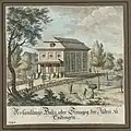 18th century copperplate etching of the Endingen synagogue. In the Jewish Museum of Switzerland's collection.