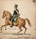 "Mounted Rifleman of Polish Royal Guards". Watercolor on paper.