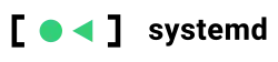 systemd logo, showing green circle and reverse symbol enclosed by bracket