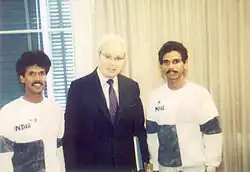 T.Srinivasa Rao and R.Gnanasegaran meeting with Javier Pérez de Cuéllar, Secretary General UNO