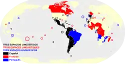 Location of Tres Espacios Lingüísticos Trois Espaces linguistiques Três Espaços Linguísticos