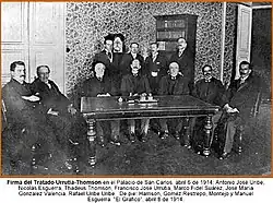 Image of officials signing the treaty, April 6, 1914.