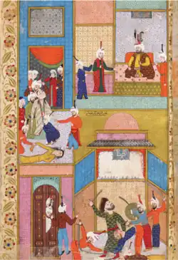 Execution of Adil Giray (bottom scene, Adil Giray with fur cap)