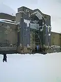 The mosque's entrance in a snowy day