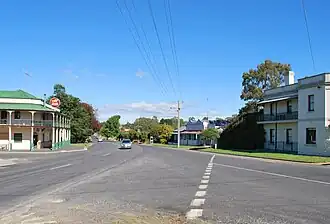 Main street of Tallarook with the Tallarook Hotel on the left