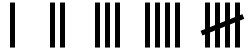 From left to right: tally marks denoting 1, 2, 3, 4, and 5, respectively.
