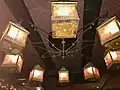 A rustic chandelier in the restaurant foyer