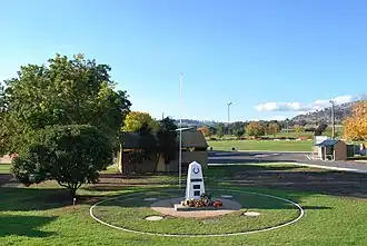 War memorial with the football ground in the background