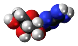 Ball-and-stick model of the taribavirin molecule