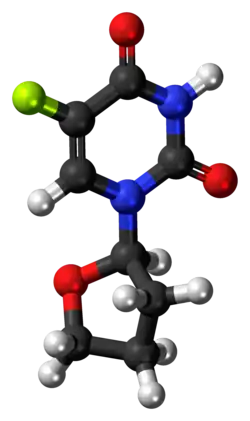 Ball-and-stick model of the tegafur molecule