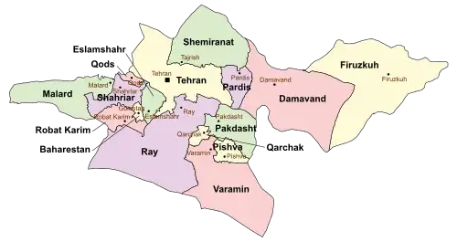 Location of Baharestan County in&nbsp;Tehran&nbsp;province (center&nbsp;left,&nbsp;yellow)