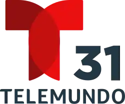 The Telemundo network logo, a T with two circular overlapping components. To the right and under the T, the number 31. Beneath it, in a sans serif, the word Telemundo.
