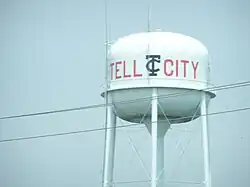 White water tower saying "Tell City"