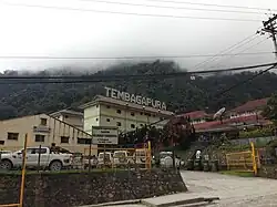 The town of Tembagapura. The building on the extreme left is a Freeport engineering office, the buildings in the middle and on the right are accommodation blocks.