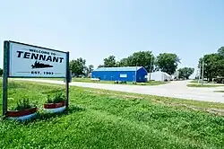 Tennant's welcome sign when entering town
