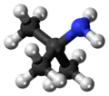 Ball and stick model of the tert-butylamine molecule