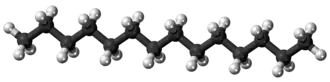Ball-and-stick model of the tetradecane molecule
