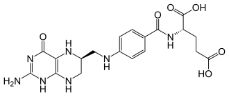 2D representation of the chemical structure of Tetrahydrofolic acid .