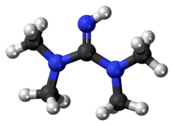 Ball and stick model of 1,1,3,3-tetramethylguanidine