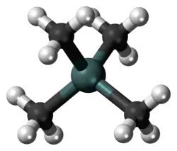 Ball-and-stick model of the tetramethyltin molecule