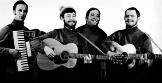 The Irish Rovers in 1968; left to right: Wilcil McDowell, Will Millar, Jimmy Ferguson and George Millar