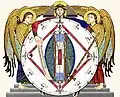 The Mystic Ark. Original 1125 to early 1130. Shown as it might have appeared if constructed at the convent of Hohenbourg during the abbacy of Abbess Herrad in the late twelfth century. The construction here has a height of 3.632 meters (11 feet, 11 inches) and width of 4.623 meters (15 feet, 2 inches).