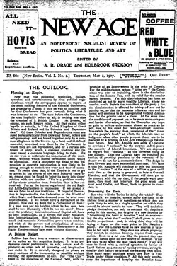 Front page of The New Age newspaper, 2 May 1907