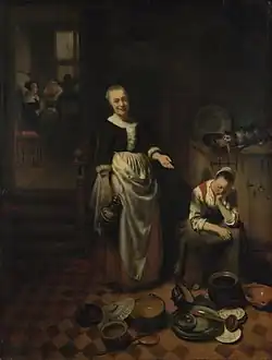 Nicolaes Maes, The idle servant; housemaid troubles were the subject of several of Maes' works.[57]