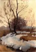 Russian-Chechen artist I. Petrov. The last snow, 1960