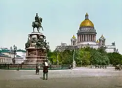 The monument to Nicholas I of Russia in St. Petersburg, late 19th century photochrome print.