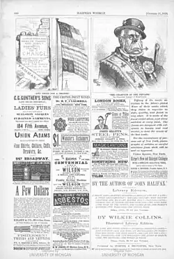 1876 Political cartoons by Thomas Nast; at left depicting that a vote for Samual Tilden was a vote for both the corrupt Northern Democrats Tammany Hall and the unreconstructed Southern Democrats; at a right satiric cartoon showing Boston Branium Charles Frances Adams Sr as a Massachusetts Governor candidate of the Democratic Irish of Boston