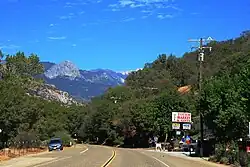 Three Rivers from Highway 198, looking northeast toward Sequoia National Park. The monolith in left background is Moro Rock.